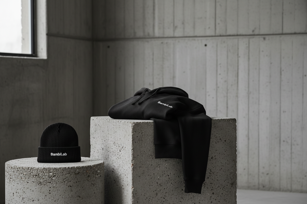Hero banner BambiLab - felpa appoggiata realisticamente